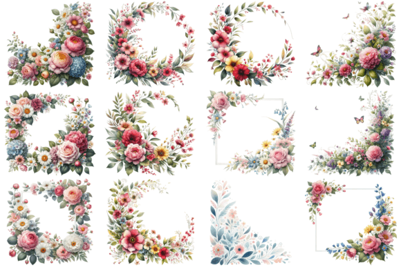 12 Floral Watercolor Frame Bundle: Design Assets for Creatives