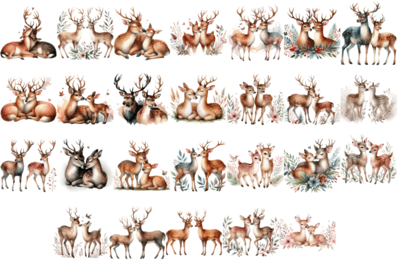 26 Watercolor Boho Deer Valentine Bundle
