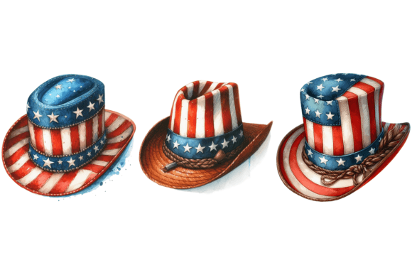3 USA Flag Watercolor Hat Bundle for Designers and Creators