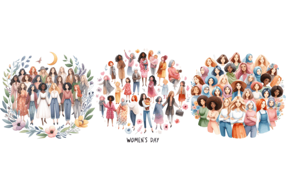 3 Watercolor Women's Day Clipart Bundle for Authentic Branding