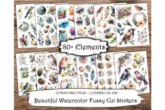 Beautiful Watercolor Fussy Cut Stickers for Design Work