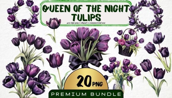 Black Tulip Clipart Bundle Watercolor: Elegance in Every Petal