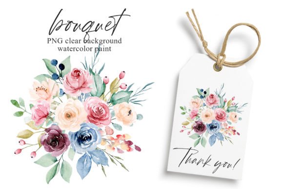 Bouquet Pink & Blue Watercolor