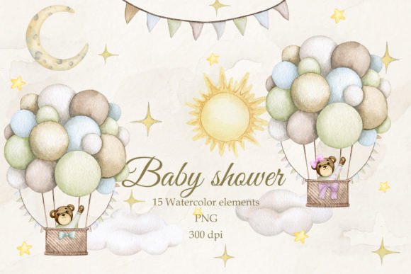 Crafting Charm: The Baby Shower Set. Watercolor PNG Bundle