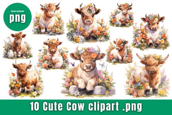 Cute Cow Clipart Watercolor Style