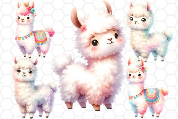 Cute Llama Clipart Set: Watercolor Charm for Modern Design