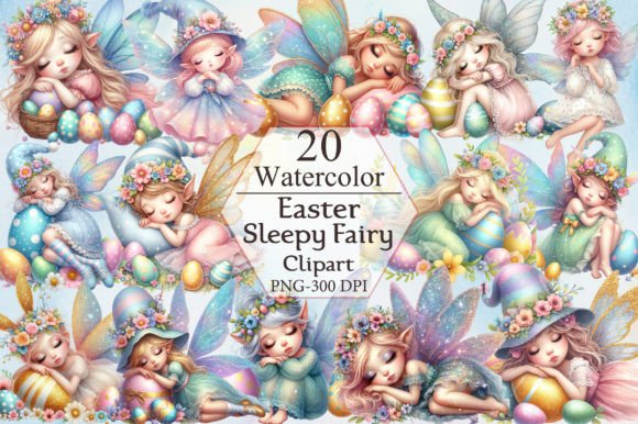 Easter Sleepy Fairy Watercolour PNG for Creatives