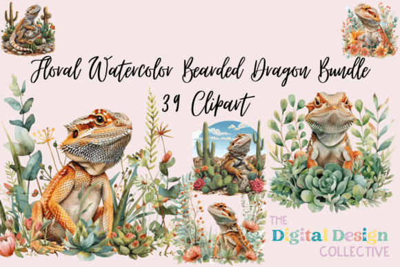 Floral Watercolor Bearded Dragon Bundle