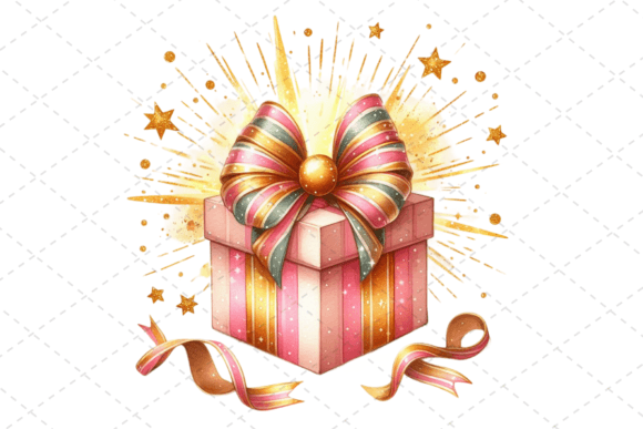 Gift Box Watercolor Clipart with Ribbons for Designers