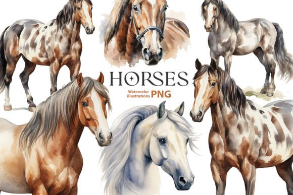 Horses Watercolor Clipart Set for Creative Projects