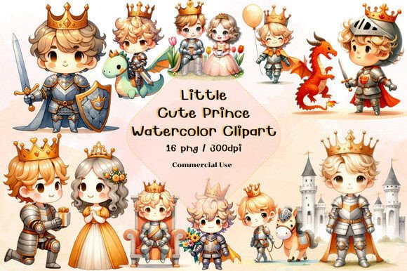 Little Cute Prince Watercolor Clipart