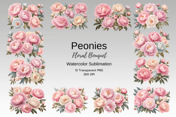 Peony Clipart Watercolor Sublimation