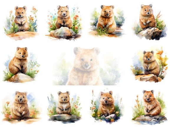 Quokka Watercolor Clipart Images Bundle: When a Smile Sells Itself