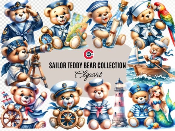 Sailor Teddy Bear Watercolor Clipart for Brands and Creative Projects