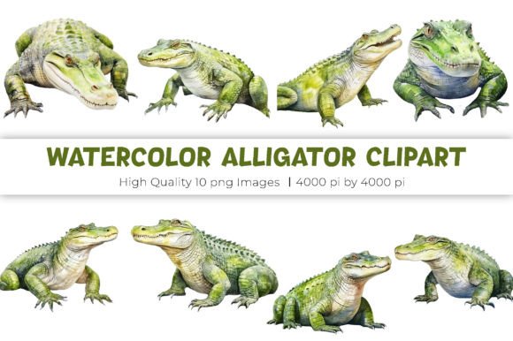 Watercolor Alligator Clipart: Creative Design Asset