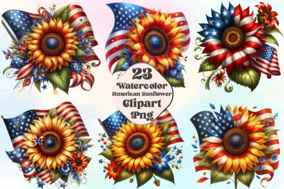 Watercolor American Sunflower Clipart for Modern Design