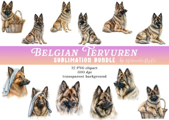 Watercolor Belgian Tervuren Dog Bundle