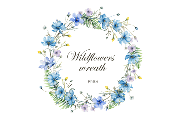 Watercolor Blue Wildflowers Frame PNG for Branding and Design Work