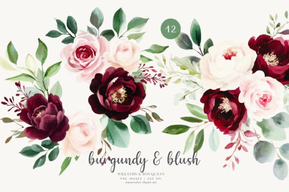 Watercolor Burgundy Blush Floral Clipart Guide