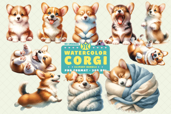 Watercolor Corgi Clipart for Creative Projects