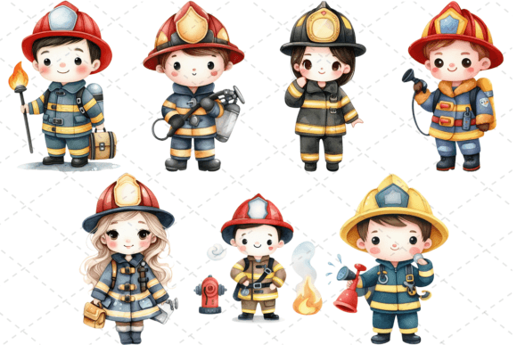 Watercolor Cute Firefighter Bundle: Warm Personality for Bold Branding