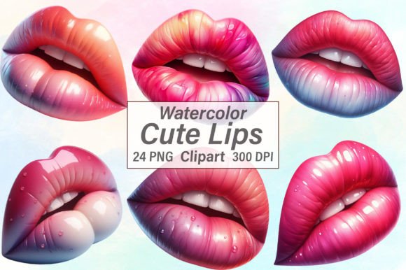 Watercolor Cute Lips Clipart for Creative Projects