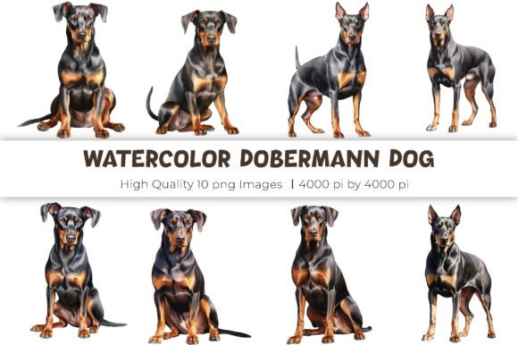 Watercolor Dobermann Dog Clipart: A Design Asset with Character