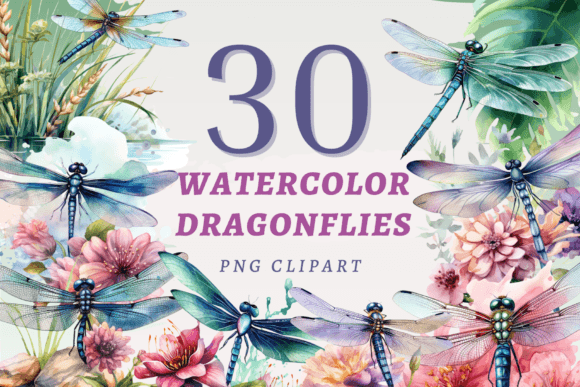 Watercolor Dragonflies PNG Bundle: Art for Modern Brands
