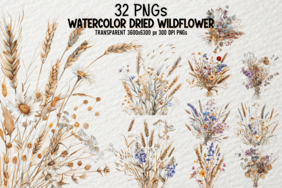 Watercolor Dried Wildflower Bundle PNG: Essential Assets for Modern Creatives