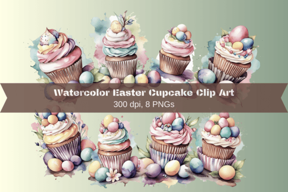 Watercolor Easter Cupcake Clipart for Irresistible Spring Branding
