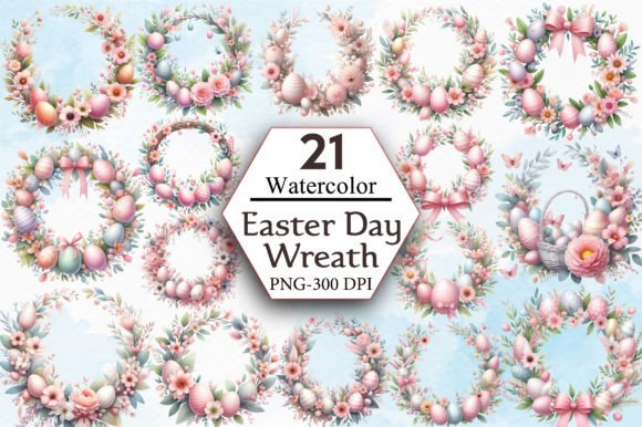 Watercolor Easter Dat Wreath Clipart