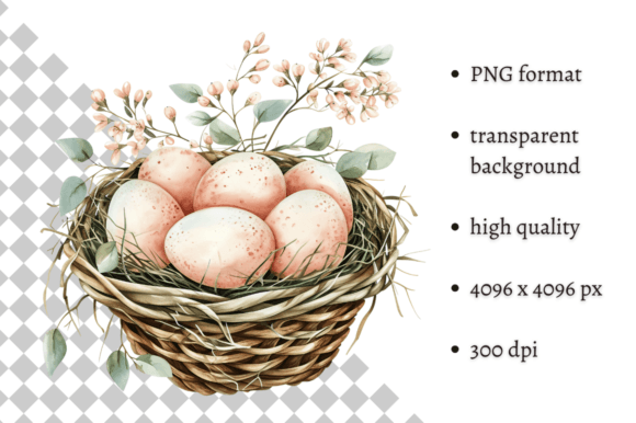 Watercolor Easter Eggs Nest Clipart for Creative Projects