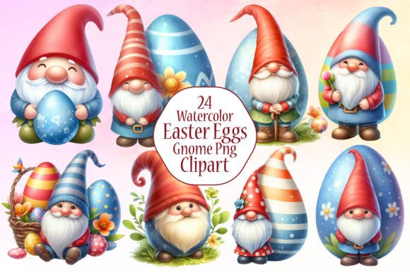 Watercolor Easter Gnome Clipart Bundle for Design Projects
