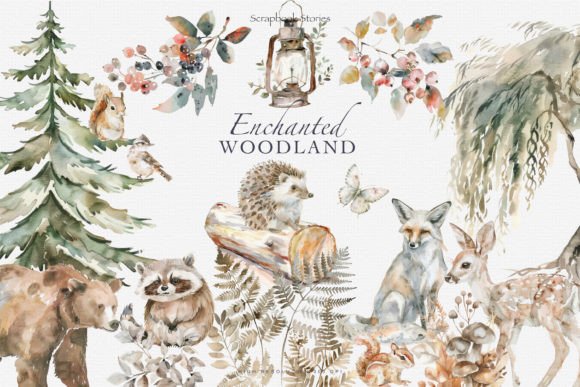 Watercolor Enchanted Woodland Clipart for Design