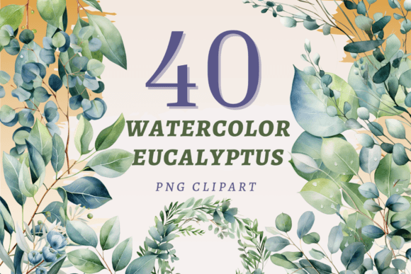 Watercolor Eucalyptus PNG Bundle for Design Projects