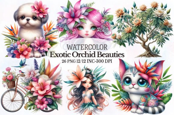 Watercolor Exotic Orchid Beauties