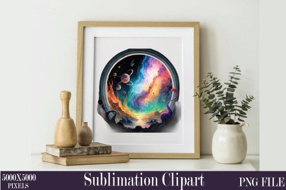 Watercolor Fantasy Galaxy Window Clipart: A Celestial Design Asset