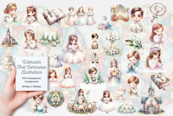 Watercolor First Communion Illustrations for Design