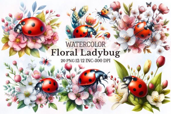 Watercolor Floral Ladybug Clipart: A Designer's Asset
