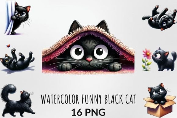 Watercolor Funny Black Cat Sublimation