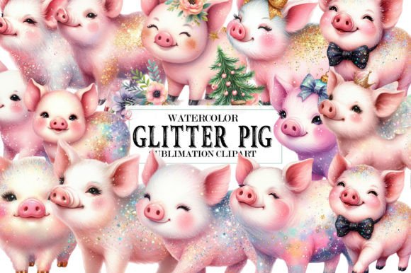 Watercolor Glitter Pig Sublimation: A Creative Font with Sparkle and Depth
