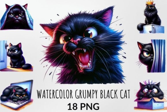 Watercolor Grumpy Black Cat: Design Edge