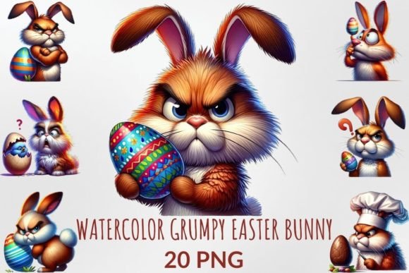 Watercolor Grumpy Easter Bunny Clipart