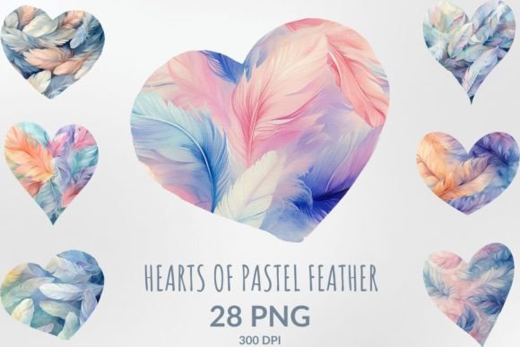 Watercolor Hearts of Pastel Feather Love