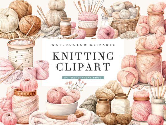 Watercolor Knitting Digital Clipart for Crafty Brands
