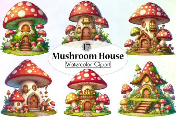 Watercolor Mushroom House Clipart for Creative Projects