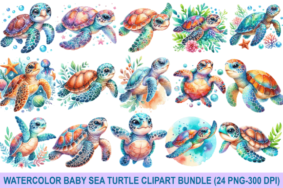 Watercolor Sea Turtle Clipart for Branding