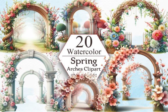 Watercolor Spring Arches Clipart for Modern Design Projects