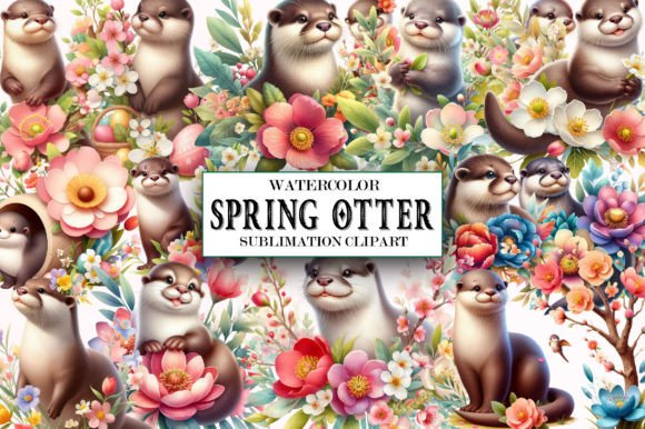 Watercolor Spring Otter Clipart