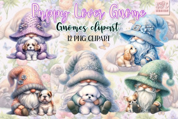 Watercolor Spring Puppy Lover Gnomes PNG